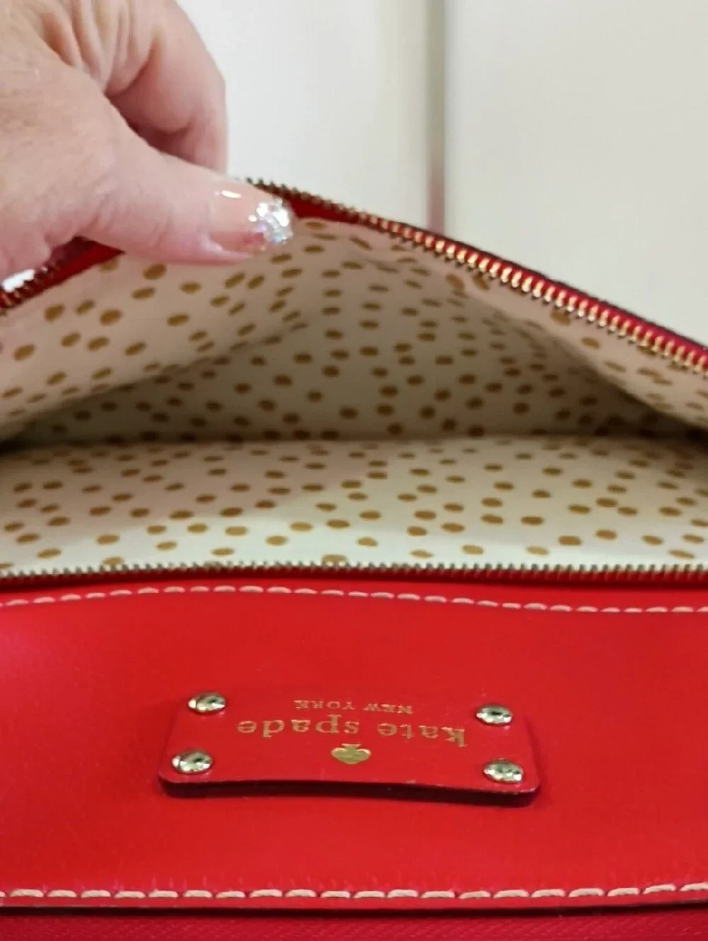 Kate Spade Red Pebbled Leather Dome Satchel with Front Zip Pocket